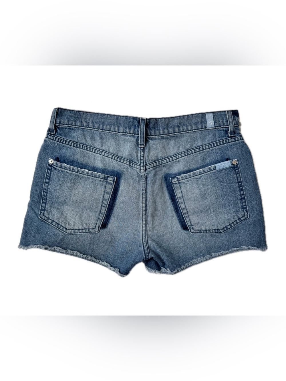 7 For All Mankind Denim Cutoff Shorts Blue Frayed Hem Size 30 Made in USA